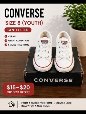 Converse White Low-Top Kids Sneakers with Red Trim